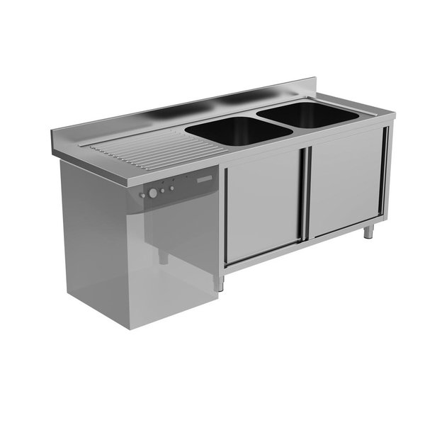 RVS Spoeltafel | Rechtse Uitvoering | Achteropstand | 1 Deur + 1 Spoelbak | 1400x700x850(h)mm