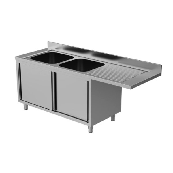 RVS Spoeltafel | Linkse Uitvoering | Achteropstand | 1 Deur + 1 Spoelbak | 1400x700x850(h)mm