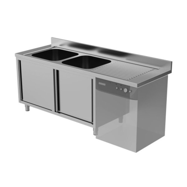 RVS Spoeltafel | Linkse Uitvoering | Achteropstand | 1 Deur + 1 Spoelbak | 1400x700x850(h)mm