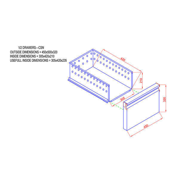 Ladeblok | Voor Mastro Koelwerkbanken (Diepte 600mm) | 2x 1/2 Lade | 450x500x645(h)mm