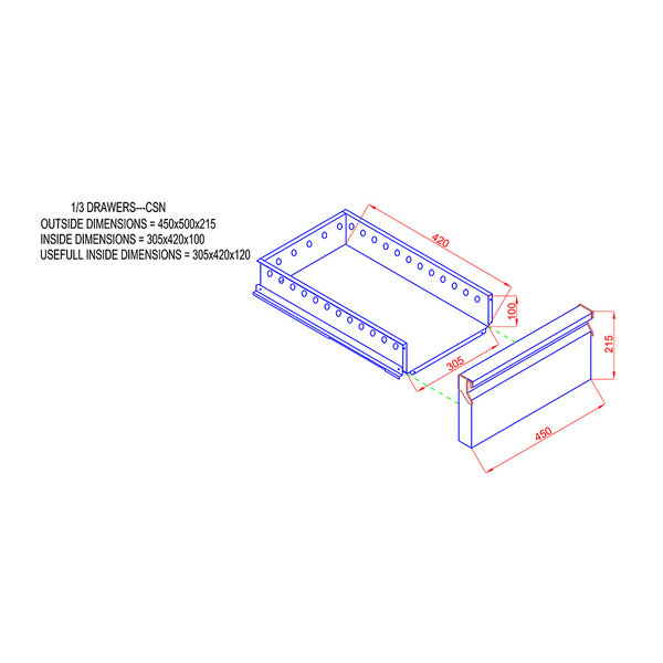 Ladeblok | Voor Mastro Koelwerkbanken (Diepte 600mm) | 3x 1/3 Lade | 450x500x645(h)mm