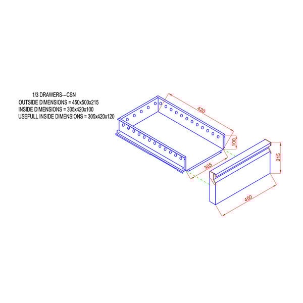 Ladeblok | Voor Mastro Koelwerkbanken (Diepte 600mm) | 1/3 + 2/3 Lade | 450x500x645(h)mm