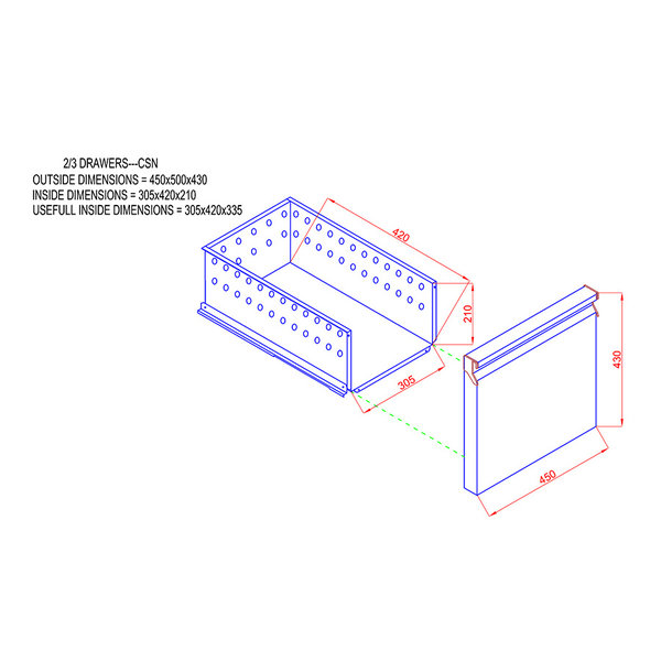 Ladeblok | Voor Mastro Koelwerkbanken (Diepte 600mm) | 1/3 + 2/3 Lade | 450x500x645(h)mm