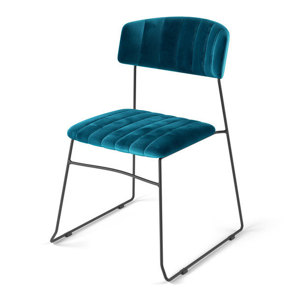 Stoel Mundo | Brandvertragend | Donkerblauw | Velours | Stapelbaar | 540x550x790(h)mm