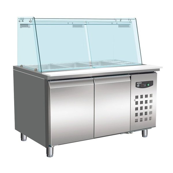 Saladette 2x 1/1 GN | Geheel RVS | 2 Deurs | Met Rechte Glasopstand | 1360x700x1365(h)mm