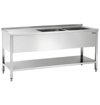 Bartscher RVS spoelwerktafel met 2 spoelbakken rechts en bodemschap + achteropstand | 1800x700x850(h)mm