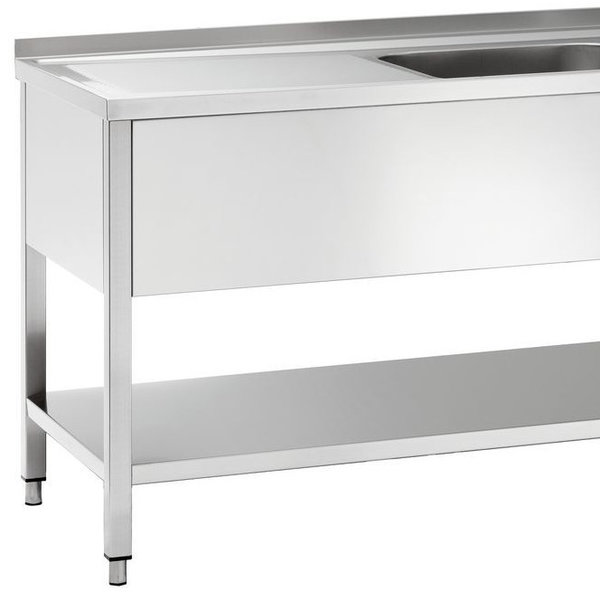 RVS spoelwerktafel met 2 spoelbakken rechts en bodemschap + achteropstand | 1800x700x850(h)mm