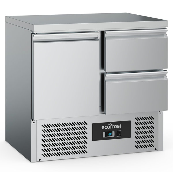 Koelwerkbank | 230L | 1 Deur (1/1 GN) + 2 Laden | +2°C/+8°C | Statisch + Ventilator | 900x700x876(h)mm