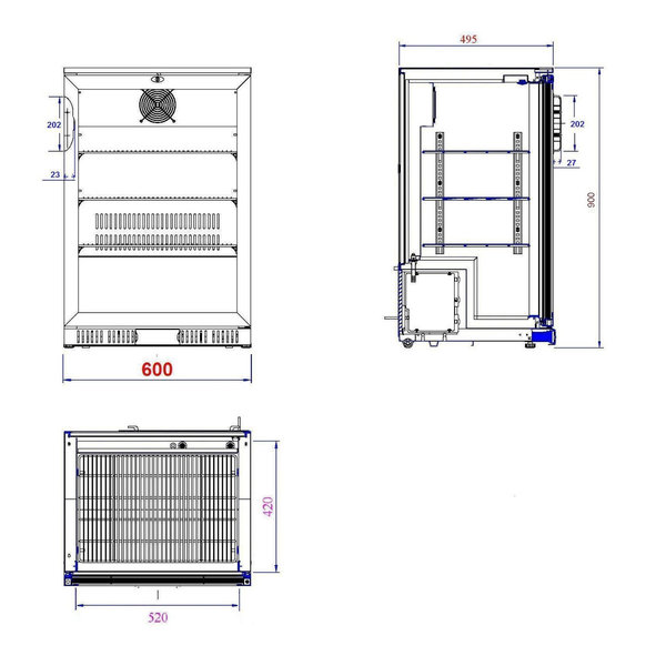 Barkoelkast | 138L | Zwart | 0°C/+10°C | Statisch + Ventilator | 600x520x900(h)mm
