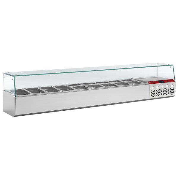 Pizzawerkbank + Opzetkoelvitrine | 415L | 2 Deuren + 3 Laden (EN600x400) | Boven 9x 1/4 GN | -2°C/+8°C | Statisch/Geventileerd | 0.32kW | 2020x800x856/1485(h)mm