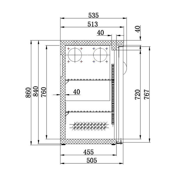 Barkoeler Zwart | 537L | 3 Glas Deuren | 230V | Geforceerd | 2002x535x860(h)mm