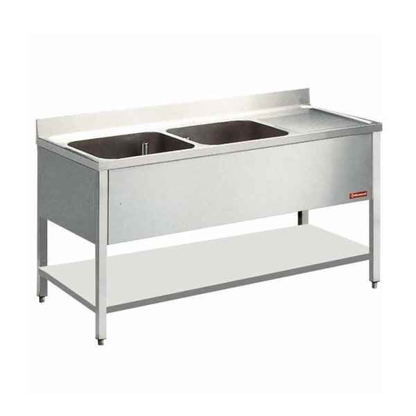Spoeltafel | 2 Kuipen 400x400x275(h)mm + 1 Druipvlak | 1400x600x880/900(h)mm
