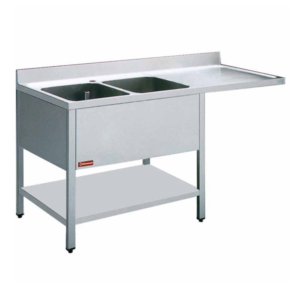 Spoeltafel | 2 Kuipen 400x500x275(h)mm + 1 Afdruipvlak | 1600x700x880/900(h)mm