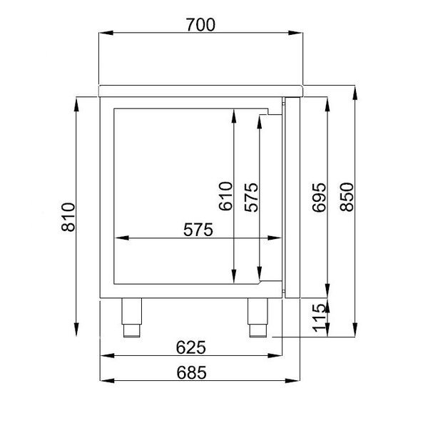 Koelwerkbank | ENERGY LINE | Energiezuinig | 632L | 4 Deuren (1/1 GN) | -2°C/+8°C | Geforceerd | 2330x700x850(h)mm