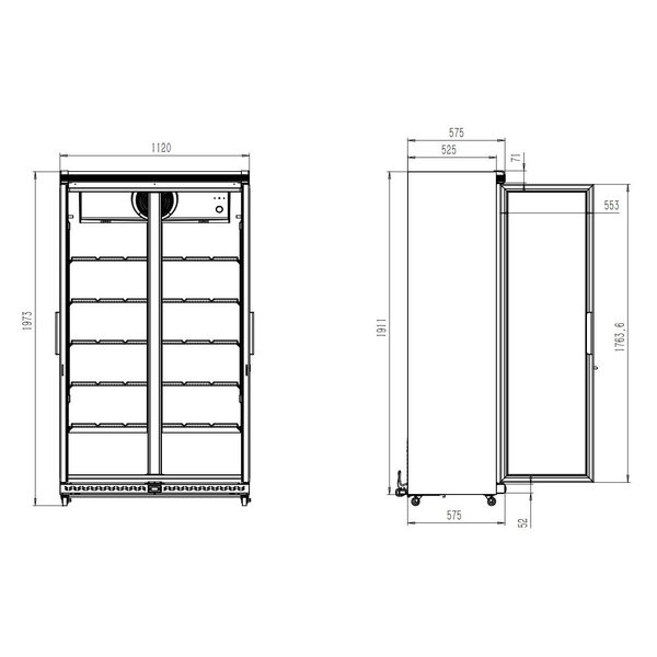 Koelkast | 825L | Wit | +1°C/+10°C | Geforceerd | 0.48kW | Klapdeuren | Wielen (Geremd) | 1120x595x1973(h)mm