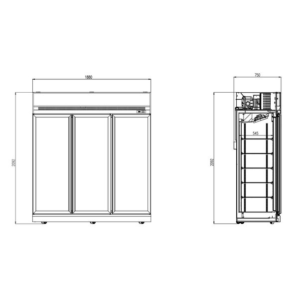 Vrieskast | 1530L | Zwart | -18°C/-22°C | Geforceerd | Draaideuren | Wielen (Geremd) | 1880x710x2092(h)mm