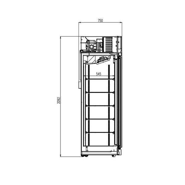 Vrieskast | 2060L | Wit | -18°C/-22°C | Geforceerd | 2.53kW | Wielen (Geremd) | 2508x710x2092(h)mm