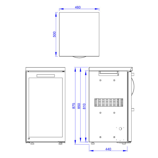 Barkoelkast Module | 1 Deur | RVS Werkblad | 460x500x875(h)mm