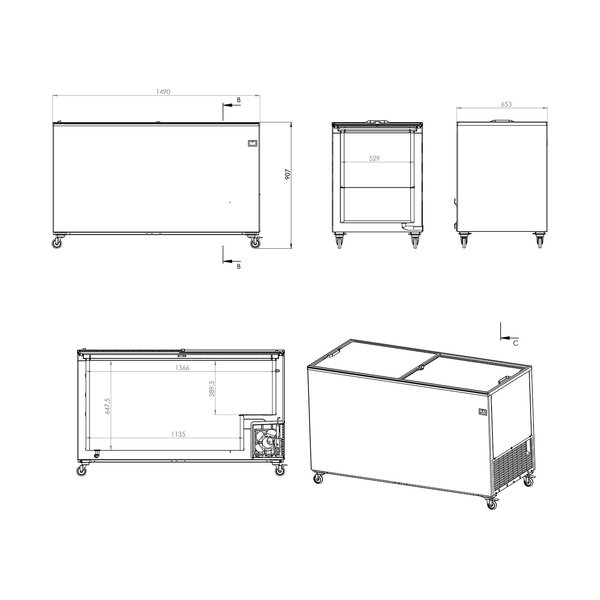 Vrieskist | 478L | Wit | -14°C/-24°C | Statisch | Schuifdeksels | 1489x653x904(h)mm