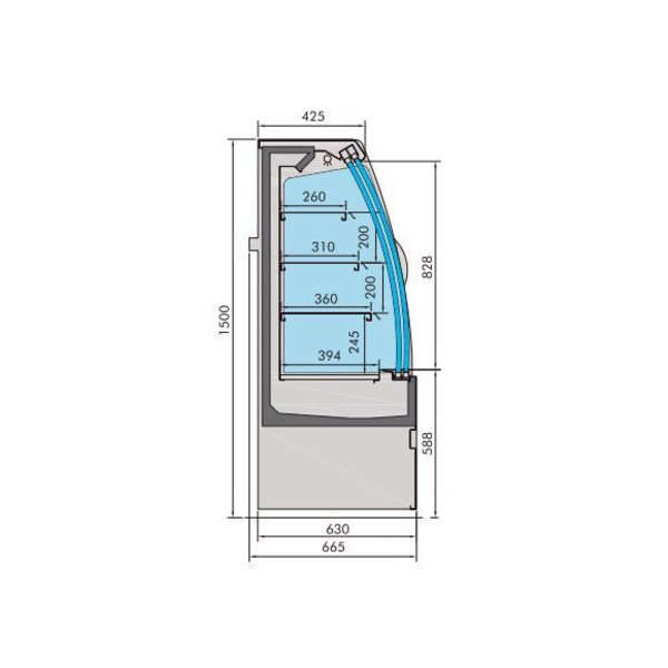 Wandkoeling | NOAH | Zwart | +2°C/+8°C | Geforceerd | 4 Schappen | 1.8kW | Schuifdeuren | 1510x665x1500(h)mm