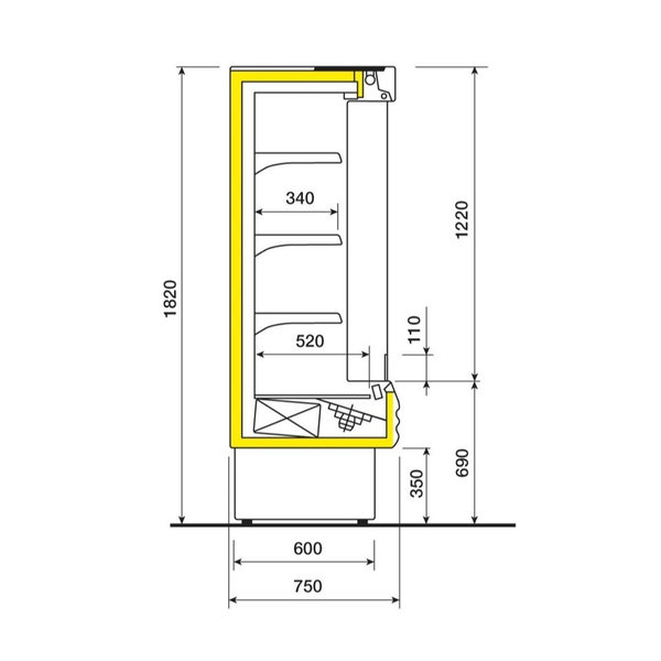 Wandkoeling | DANNY | Grijs | +3°C/+6°C | Geforceerd | 4 Schappen | 0.78kW | 1000x750x1820(h)mm