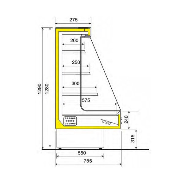 Wandkoeling | MANDY | Grijs | +4°C/+6°C | Geforceerd | 4 Schappen | 1.13kW | 1200x750x1290(h)mm