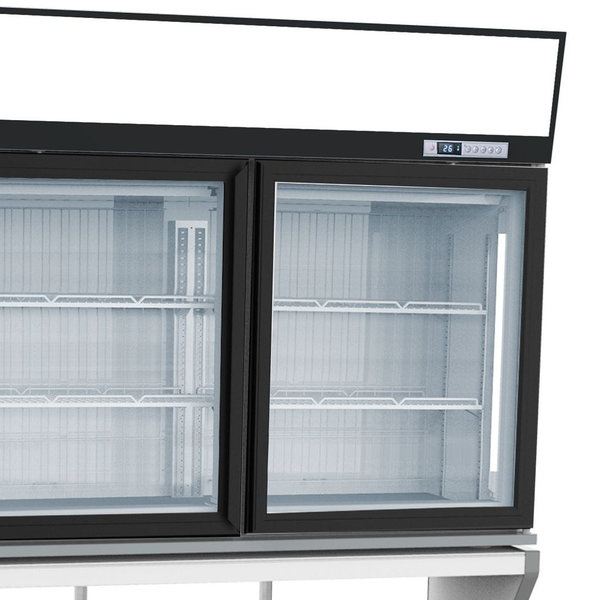Wandcombinatie (Koel/Vries) | Zwart | 0°C/+10°C | -18°C | Geforceerd | 3 Schappen | 0.91kW | Schuifdeksels + Glasdeuren | 1454x890x2110(h)mm