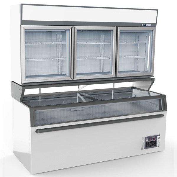 Wandcombinatie (Koel/Vries) | Wit | 0°C/+10°C | -18°C | Geforceerd | 3 Schappen | 1.27kW | Schuifdeksels + Glasdeuren | 2104x890x2110(h)mm