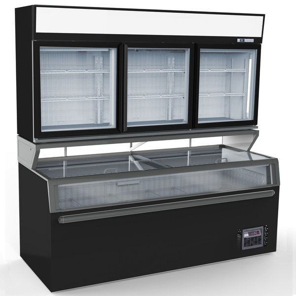 Wandvriezer | Zwart | -18°C | Geforceerd | 3 Schappen | 1.29kW | Schuifdeksels + Glasdeuren | 2104x890x2110(h)mm