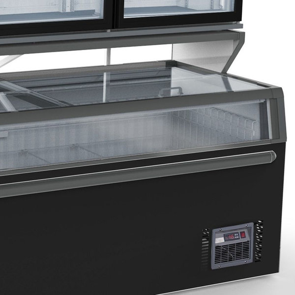 Wandvriezer | Zwart | -18°C | Geforceerd | 3 Schappen | 1.29kW | Schuifdeksels + Glasdeuren | 2104x890x2110(h)mm