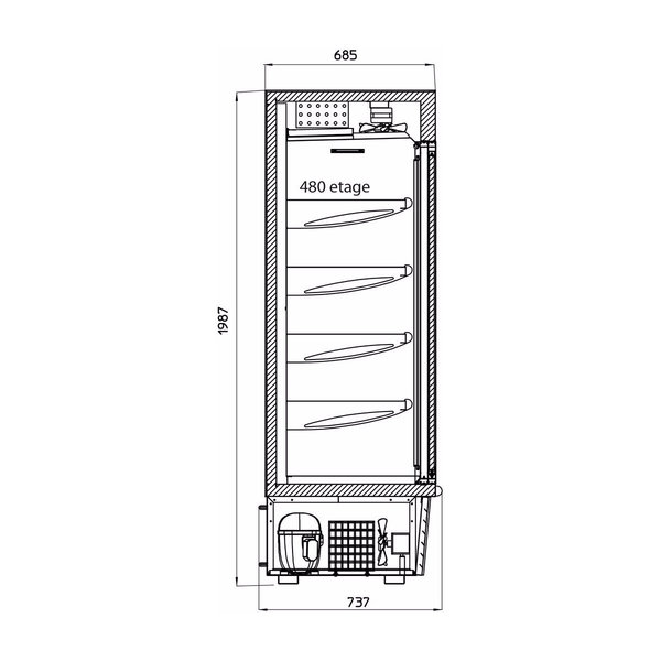 Wandkoeling | SUPER SUNNY | Grijs | 0°C/+10°C | Geventileerd | 5 Schappen | 1.07kW | Schuifdeuren | 1885x737x1987(h)mm