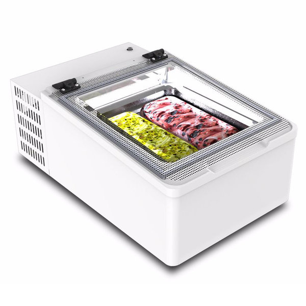 Schepijsvitrine | MINI CREAM | Energiezuinig | Wit | 2x 5L | -10°C/-22°C | Statisch | Scharnier Achter | 490x790x345(h)mm