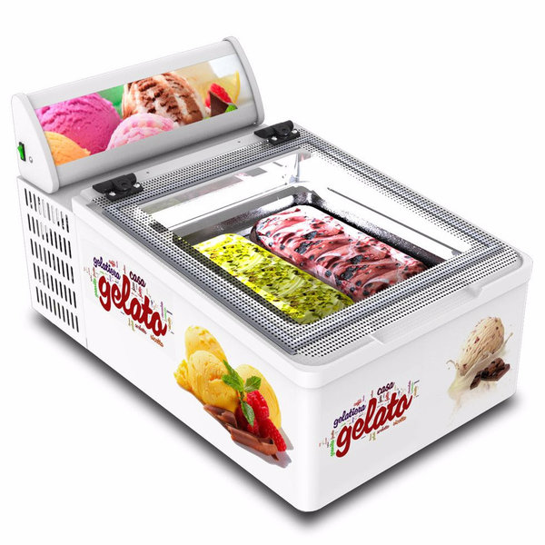 Schepijsvitrine | MINI CREAM | Energiezuinig | Wit | 2x 5L | -10°C/-22°C | Statisch | Scharnier Achter | 490x790x345(h)mm