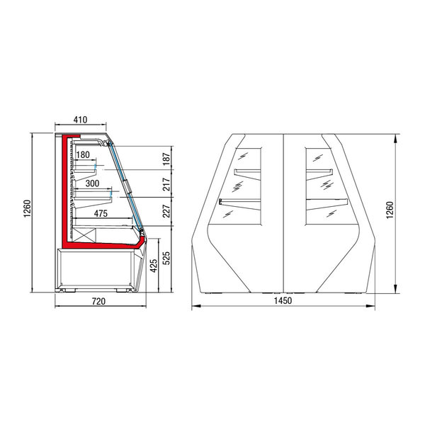 Wandkoeling | EAGLE | Grijs | 0°C/+2°C | Geventileerd | 3 Schappen | Schuifdeuren | 1340x720x1260(h)mm