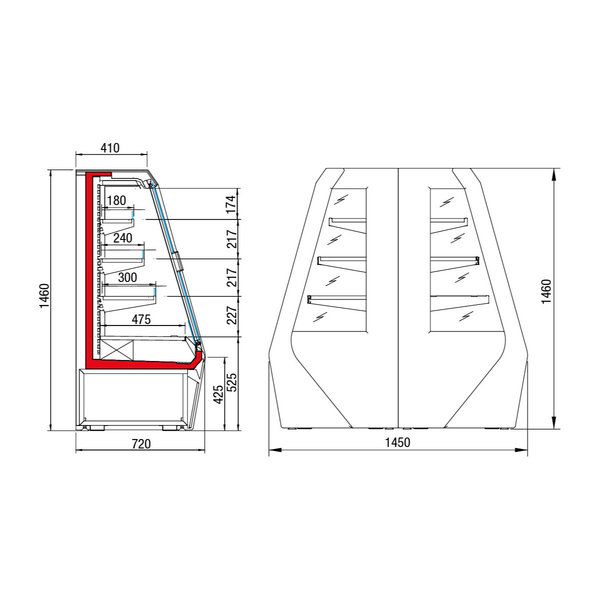 Wandkoeling | EAGLE | Grijs | 0°C/+2°C | Geventileerd | 4 Schappen | Schuifdeuren | 1027x720x1460(h)mm