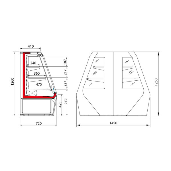 Wandkoeling | GENIUS2 | Grijs | Voor Externe Koelunit | 3 Schappen | Intern Nachtgordijn | 640x720x1260(h)mm