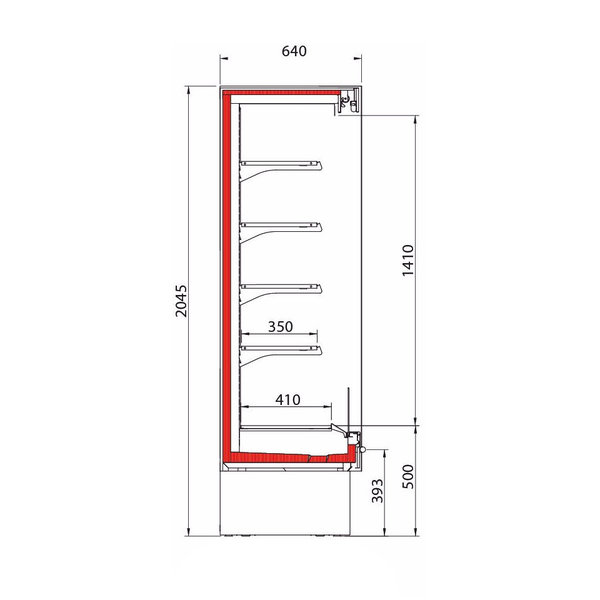 Wandkoeling | DIONE | Grijs | Voor Externe Koelunit | 5 Schappen | Intern Nachtgordijn | 1915x640x2045(h)mm