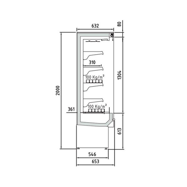 Wandkoeling | CDS0 | Zwart | 0°C/+2°C | Geforceerd | 5 Schappen | 1.8kW | Intern Nachtgordijn | 1310x653x2000(h)mm