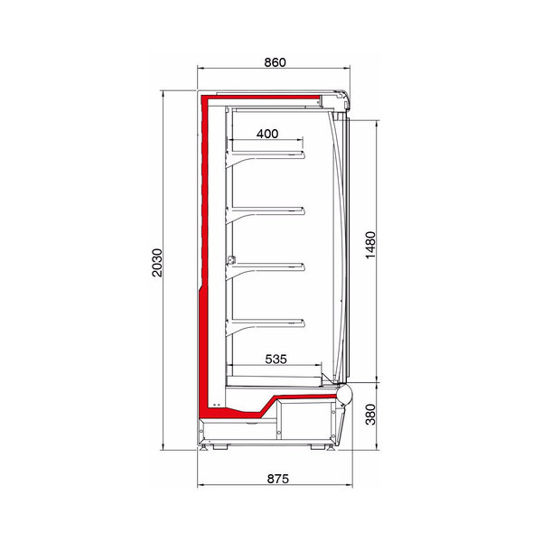 Wandkoeling | ARGUS | Grijs | Voor Externe Koelunit | 5 Schappen | Koppelbaar | Klapdeuren | 1330x875x2030(h)mm