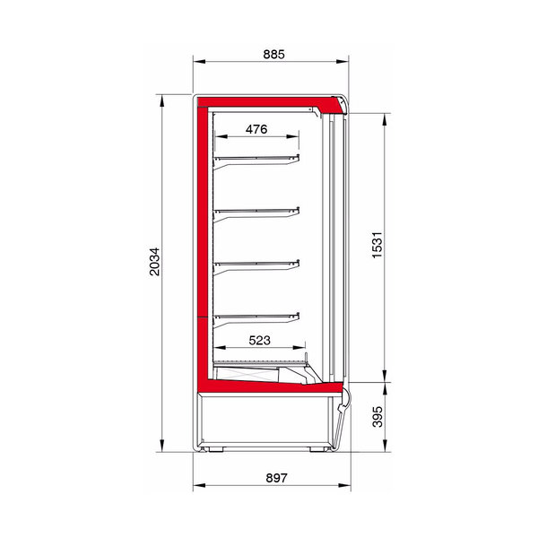 Wandvriezer | ARGUS | Grijs | Voor Externe Koelunit | 5 Schappen | Koppelbaar | Klapdeuren | 1330x797x2034(h)mm