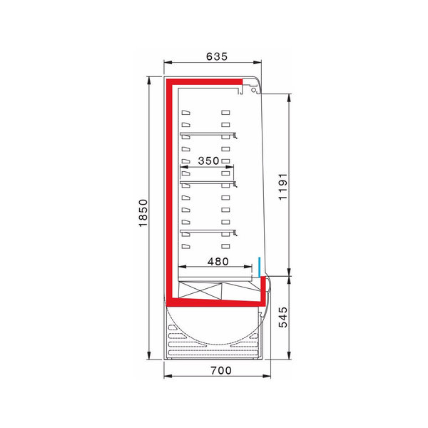 Wandkoeling | VENERE | Div. Kleuren | Voor Externe Koelunit | 4 Schappen | Intern Nachtgordijn | 1333x700x1850(h)mm
