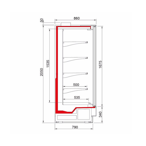 Wandkoeling | VISION | Grijs | 0°C/+2°C | Geforceerd | 5 Schappen | Koppelbaar | Klapdeuren | Energiezuinig | 1290x895x2050(h)mm