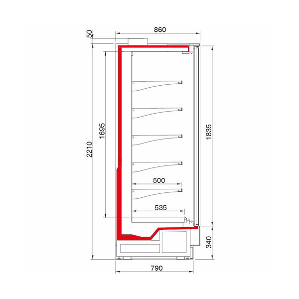 Wandkoeling | VISION | Grijs | 0°C/+2°C | Geforceerd | 5 Schappen | Koppelbaar | Klapdeuren | Energiezuinig | 978x895x2210(h)mm