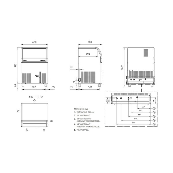IJsblokjesmachine | Gourmet Blokje (M) | 84kg/24h | Voorraad 48kg | Luchtgekoeld | Afvoerpomp | 680x600x990/1080(h)mm