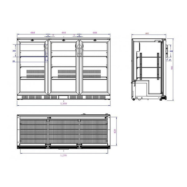 Barkoelkast | 330L | Zwart | 0°C/+10°C | Statisch + Ventilator | 1350x520x900(h)mm
