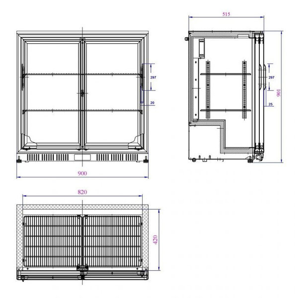 Barkoelkast | 208L | Zwart | 0°C/+10°C | Statisch + Ventilator | 900x520x900(h)mm