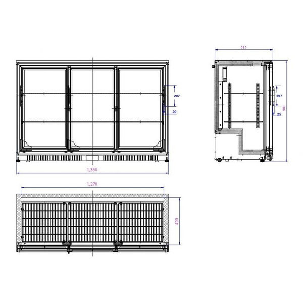 Barkoelkast | 330L | Zwart | 0°C/+10°C | Statisch + Ventilator | 1350x520x900(h)mm