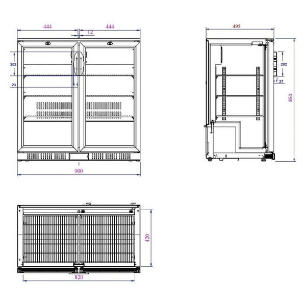 Barkoelkast | 198L | Zwart | 0°C/+10°C | Statisch + Ventilator | 900x520x850(h)mm