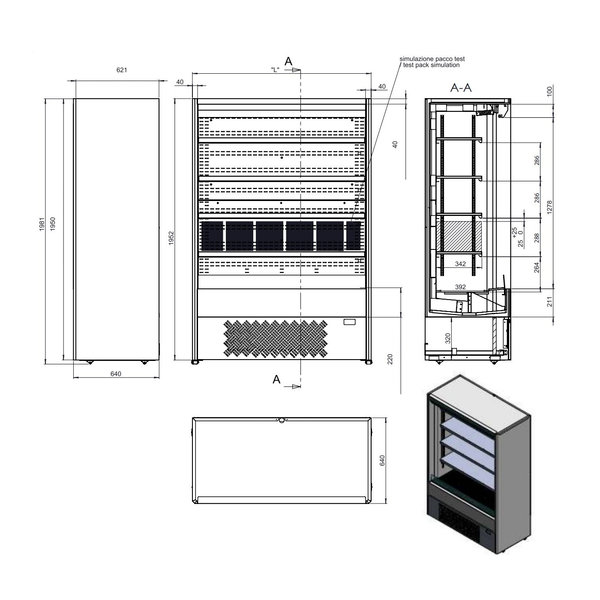 Wandkoeling | MURALES | Grijs | 0°C/+4°C | Geventileerd | 5 Schappen | 0.92kW | Intern Nachtgordijn | 1335x640x1981(h)mm