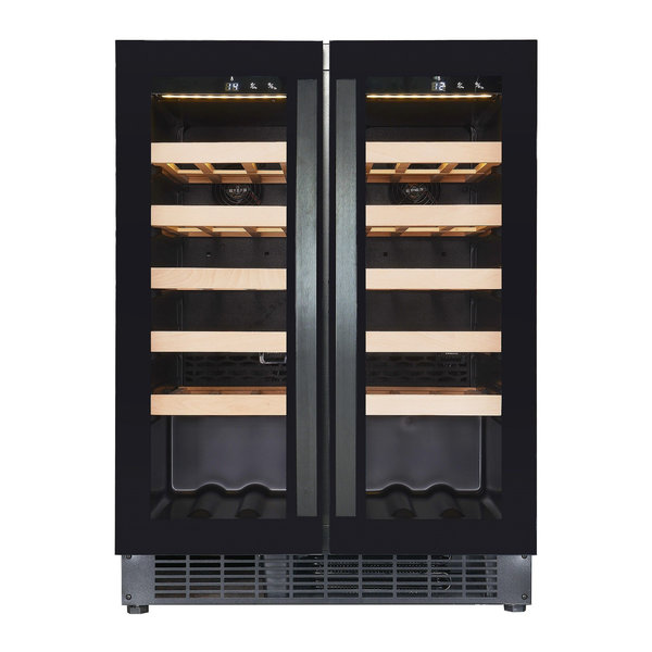 Wijnkoelkast 100L | 40 flessen | 2 Glazen deur | Zwart | 2 x 5 roosters | Geforceerd | 595x570x820(h)mm